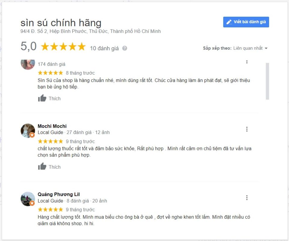 Đánh giá của khách hàng về sìn sú chính hãng